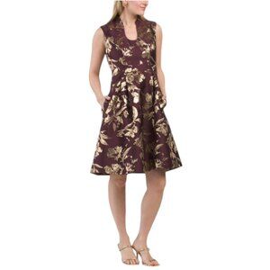 ADRIANNA PAPELL Sleeveless Scoop Collar Jacquard Mini Dress